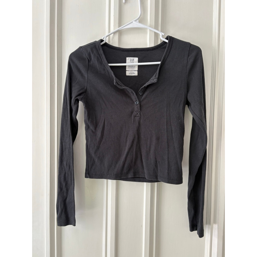 GAP Black Ribbed Long Sleeve Henley Tee 14